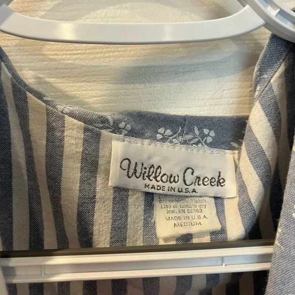 Vintage Willow Creek Blue and White Striped Cotton with Lace Trim Wrap Dress M - Picture 3 of 7